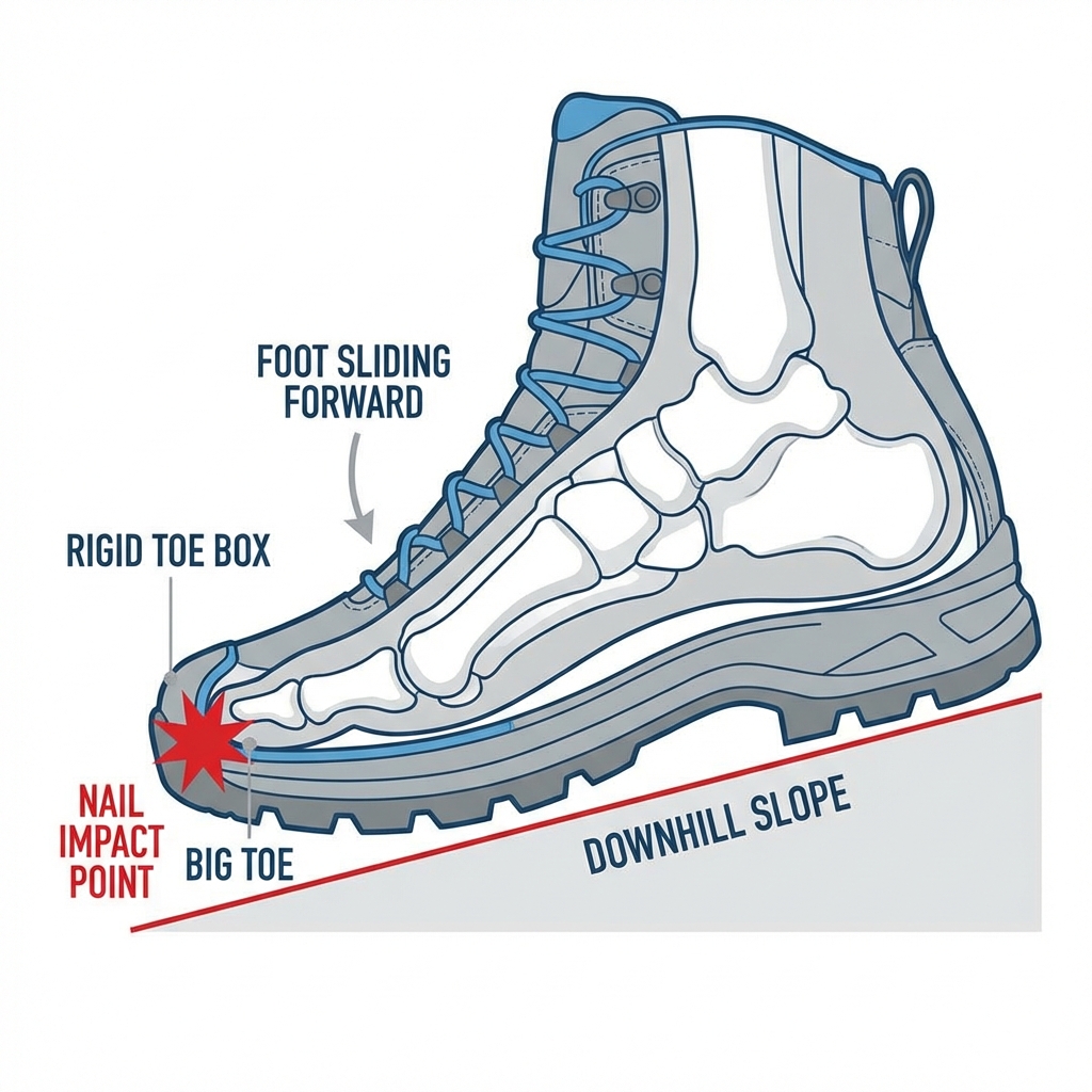 Hiking boot toe box collision mechanism